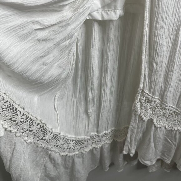 Boho Crinkle Gauze Maxi Dress S Tiered Lace Hippie Wedding Cottagecore Festival - Picture 8 of 15